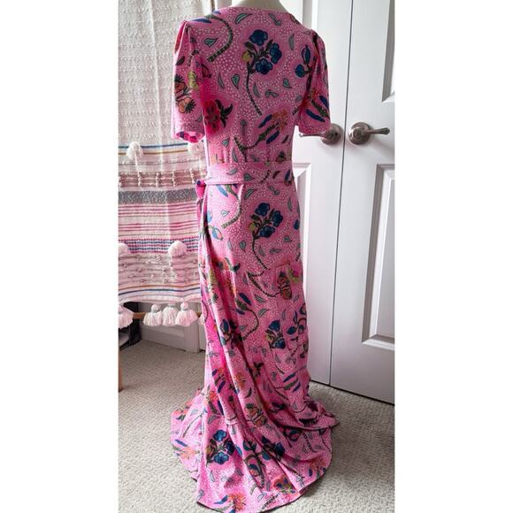 Smith & Quinn Lane Pink Floral Short Sleeves Tie Waist Maxi Dress Women’s Small - Picture 5 of 9